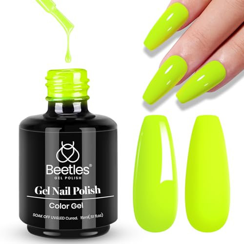 Beetles Neon Yellow Gel Nail Polish, Bright Yellow Lala Lime Color Neon Gel Polish Soak Off Uv Led Nail Lamp Gifts for Women -Size: 15 ml/Each | Amazon (US)
