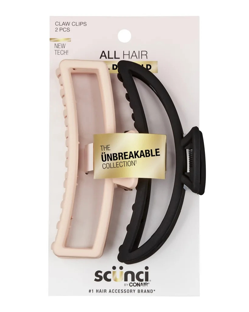 Scunci Unbreakable Open Cut Claw Clips, Black and Pink, 2 Count | Walmart (US)