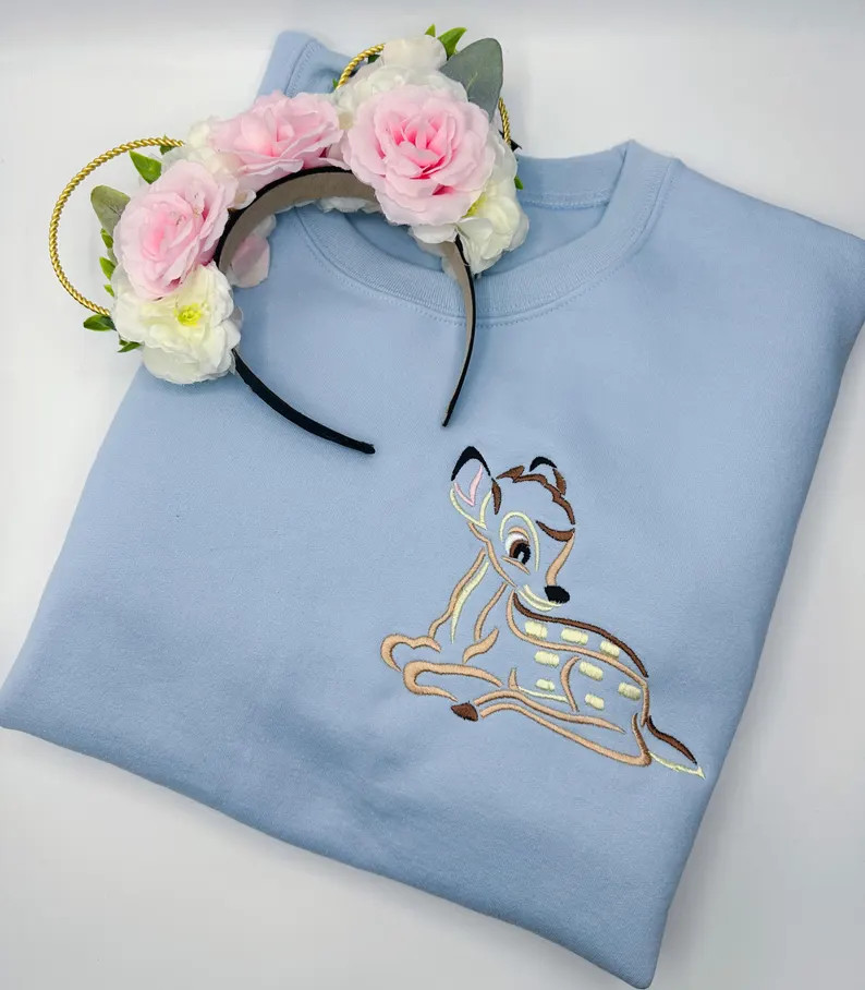 Bambi Embroidered T-Shirt | Disney Bambi Embroidered Shirt | | Long Sleeve | Sweatshirt | Etsy (US)