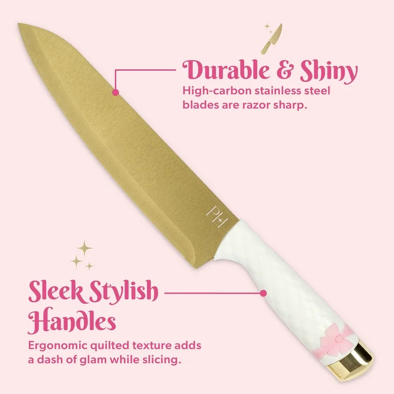 Paris Hilton 3-Piece Cutlery Set, High-Carbon Stainless Steel Blades, Matching Blade Guards, Soft... | Walmart (US)
