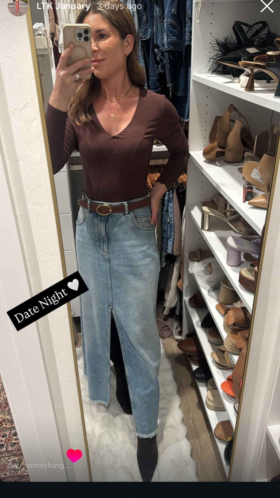 Perfect little date night fit ❤️ I wanted to wear my new Sam Edelman, tall boots, but living in Florida it can be a challenge (hello hot) so I paired them with this long denim skirt I picked up at anthropology a couple years ago. I really love how the outfit came together and of course, loving the warm autumn vibes. This is an example of a skirt that I purchased that reads a little cool but with the right accessories, it warmed it right up. 

The boots run true to size and I ordered a size 9 I felt that the dark chocolate brown color was better for my color. The skirt does run a little large. I purchased a size 26 but could’ve sized down.

This is a basic brown bodysuit I picked up from Steve Madden at Nordstrom rack a while ago - but I’ve linked a few cute options from Amazon. I really like the Suukess Brand and I have their bodysuit in their teal color in a size medium. My belt is from target in a size. Small true to size. ❤️ 




#LTKdayinmylife #LTKootd