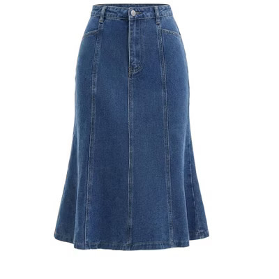 INSPIRE CHIC Women's Denim High Waisted A-Line Fishtail Casual Midi Jean Skirts X-Large Blue | Target