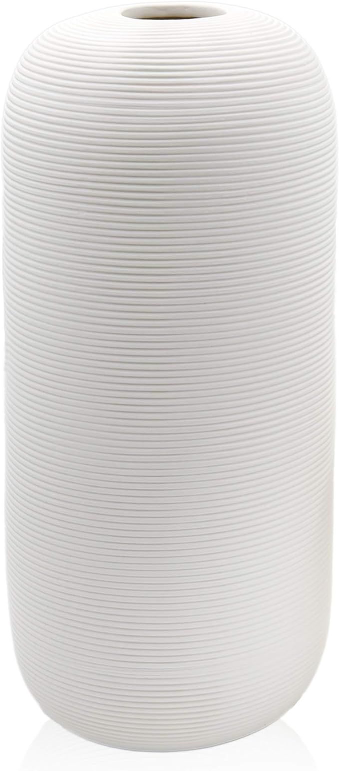 Samawi 10" White Ceramic Vase Modern Tall Vase White Vases for Décor Geometric Tall Large White ... | Amazon (US)