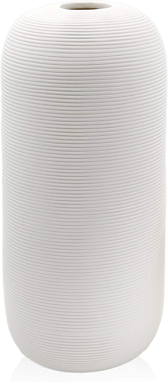 Samawi 10" White Ceramic Vase Modern Tall Vase White Vases for Décor Geometric Tall Large White ... | Amazon (US)