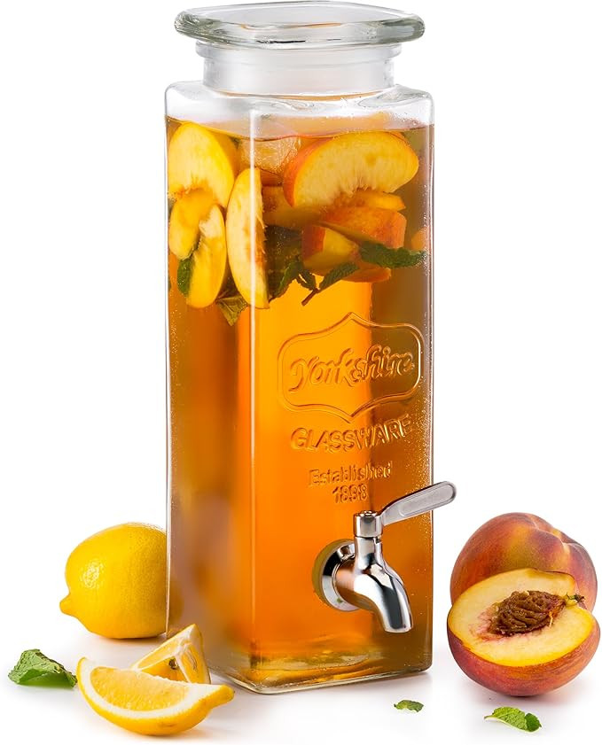 KooK Tall Square Glass Yorkshire Mason Jar Drink Dispenser with Stainless Steel Spigot and Glass ... | Amazon (US)