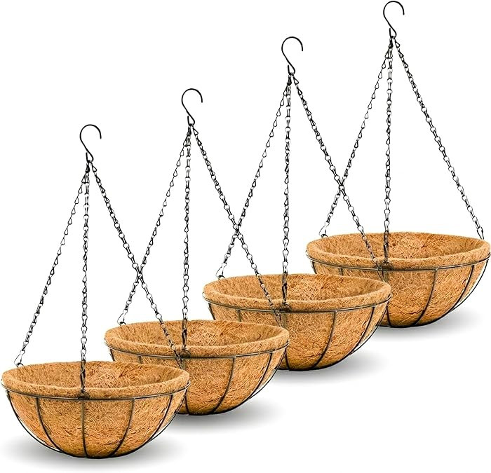 14 inch Metal Hanging Baskets For Plants Outdoor 4 Pack Round Metal Wire Hanging Basket Planter w... | Amazon (US)
