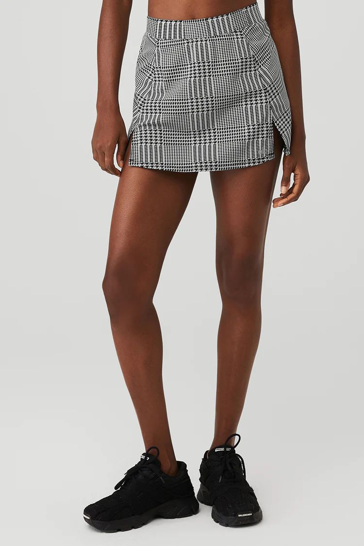 Jacquard Glenplaid Tennis Skirt - Titanium/Black | Alo Yoga