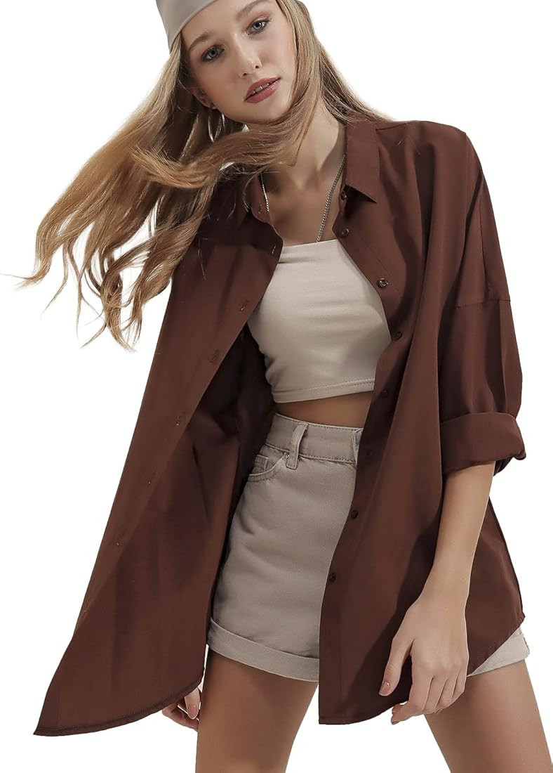 Womens Dressy Blouses Tops, Casual Long Sleeve Loose Fit Button Down Shirts | Amazon (US)