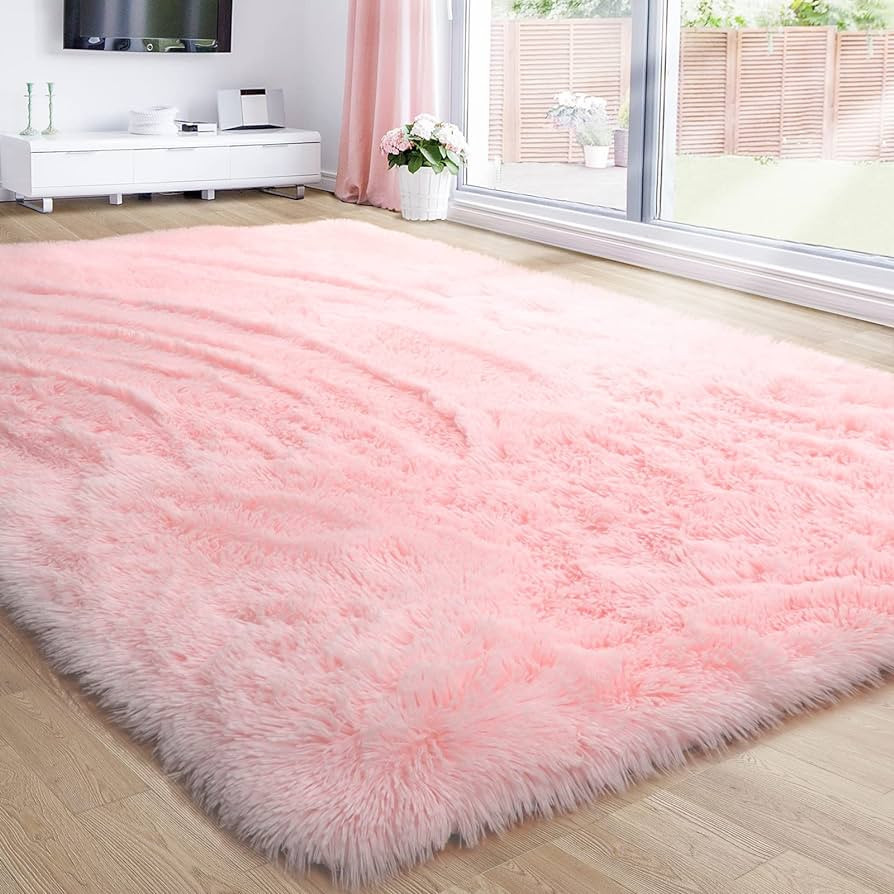 Pink Area Rug for Girls Bedroom,Fluffy Shag Rug 4'X6' for Living Room,Furry Carpet for Kids Room,... | Amazon (US)
