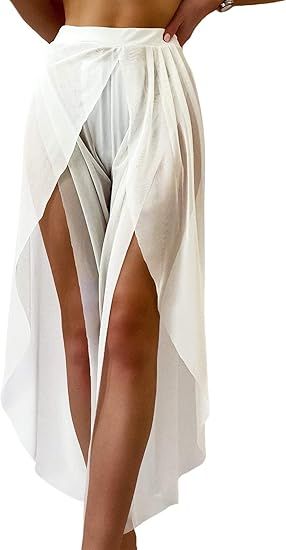 Romwe Women's Sheer Mesh Pants See Through Split Bottom Bikini Cover Up Pants | Amazon (US)
