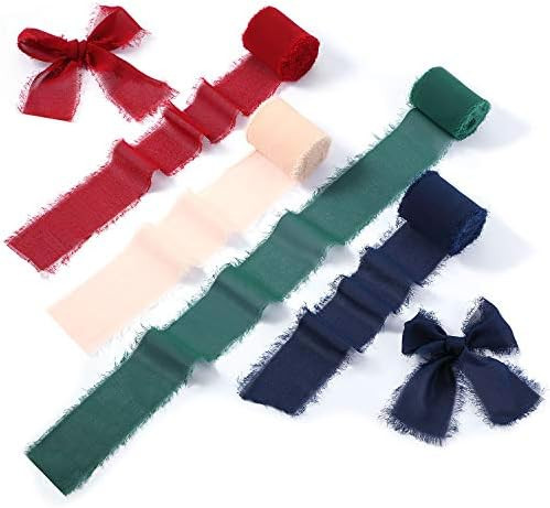 4 Rolls 2 Inch x 7 Yard Handmade Frayed Edges Chiffon Ribbon Fringe Chiffon Silk-Like Ribbon for ... | Amazon (US)