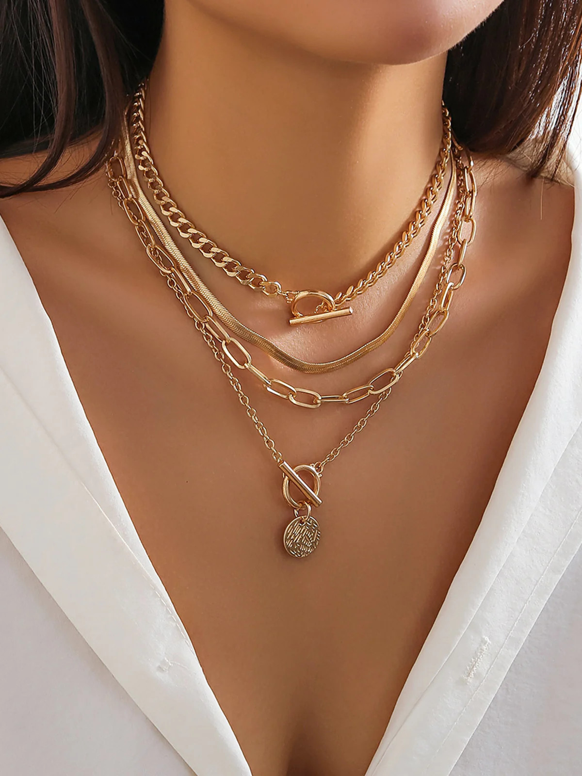 4pcs Chunky Stacking Pendant Necklace | Commense