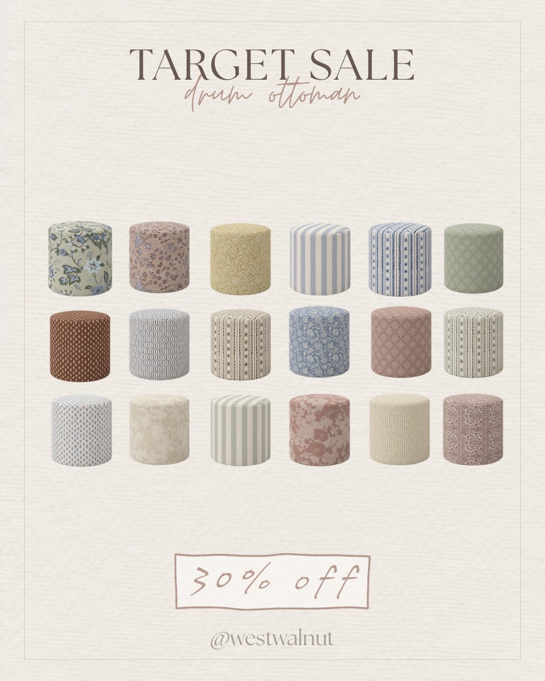 @Target is having a sale right now on some of my favorite furniture pieces they have! I've linked tons of pieces for 30%!

This is the Thalia Drum Ottoman - Threshold™. They come in 18 beautiful fabric options and they are made to order, handcrafted in Illinois. These ottomans feature a wooden frame and cotton upholstery. 

#cuteottoman #affordablefurniture #moderndecor #modernhome #budgetfriendlydecor #entryway #ottoman #bedroomdecor #livingroomdecor

#LTKHome