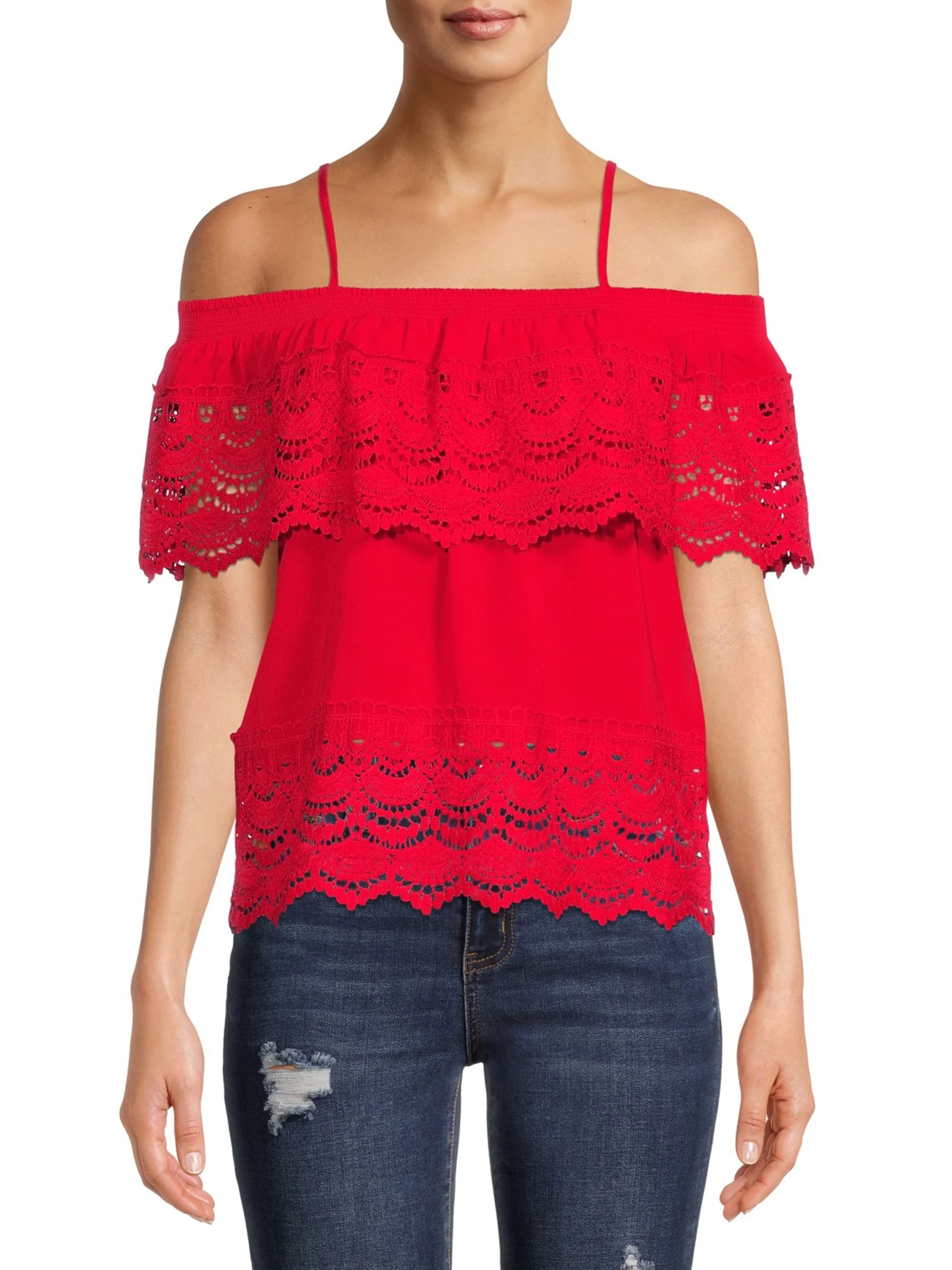 No Boundaries Juniors’ Off-the-Shoulder Woven Top | Walmart (US)