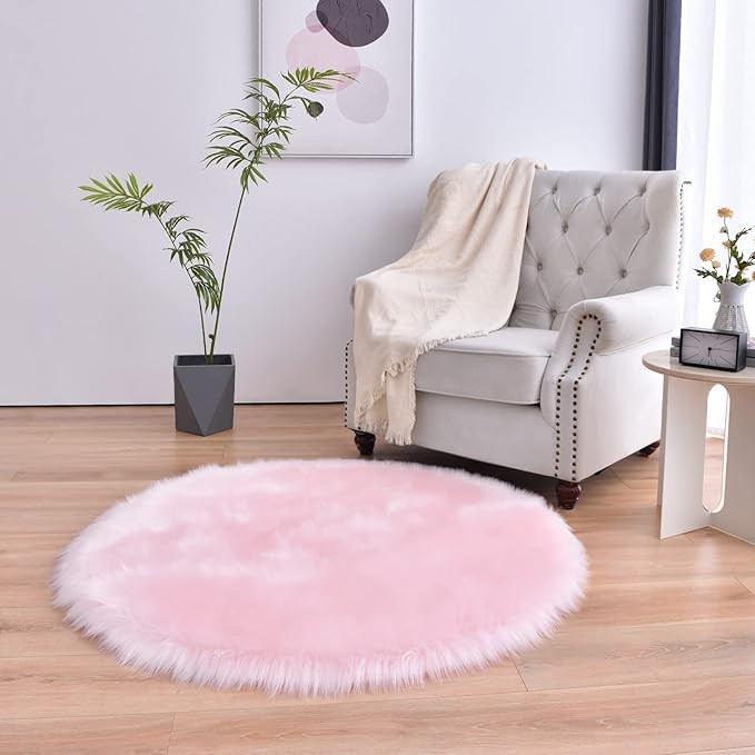 duduta Faux Sheepskin Fur Round Rug 4x4 ft for Girls Room Nursery Bedroom Living Room | Amazon (US)