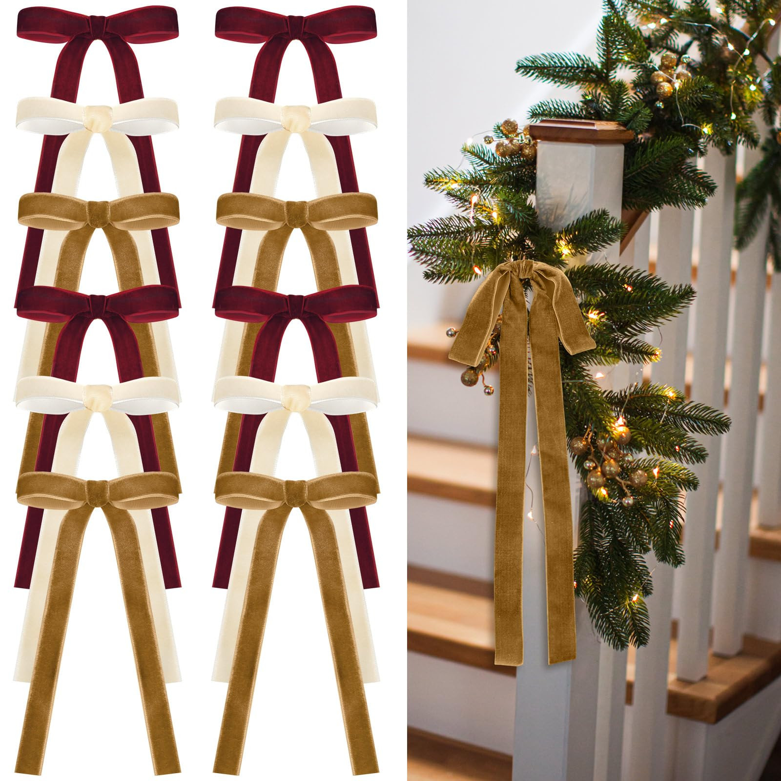 24 Pcs Velvet Bows Christmas Tree Ornaments Vintage Velvet Ribbon Bows for Tree Garland Wreath In... | Amazon (US)