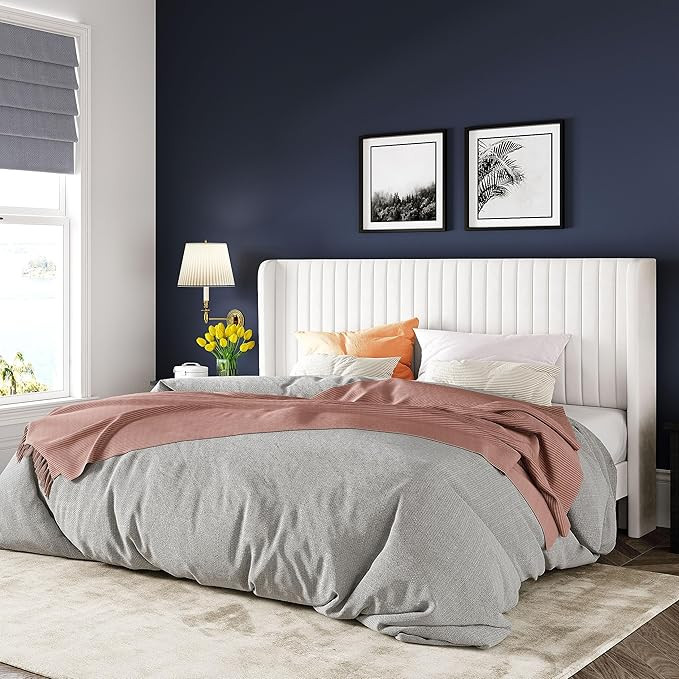 Allewie King Size Velvet Bed Frame/Vertical Channel Tufted Wingback Headboard/Upholstered Platfor... | Amazon (US)