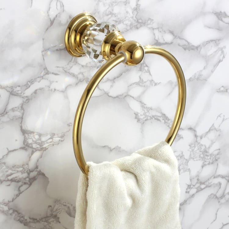 Charles Luxurious Clear Crystal Solid Brass Wall Mount Bathroom Round Towel Ring | Homary