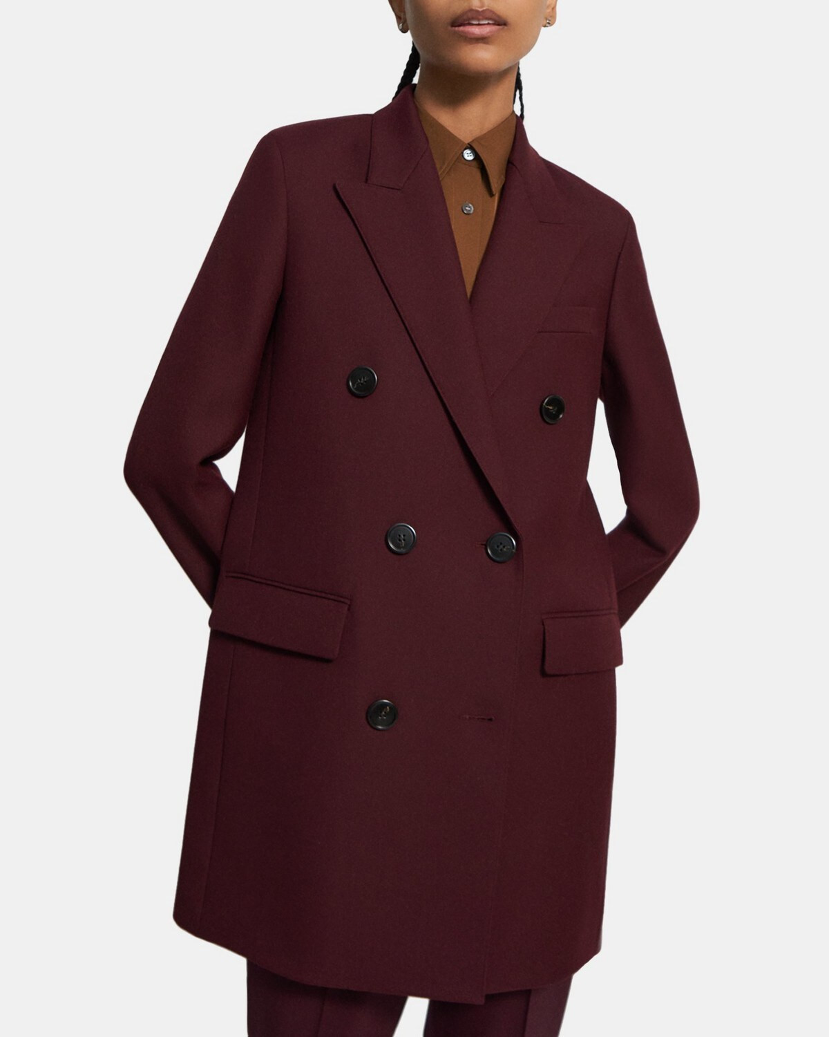 Purple Double-Breasted Bond Wool Luxe Coat | Theory Project | Theory Outlet
