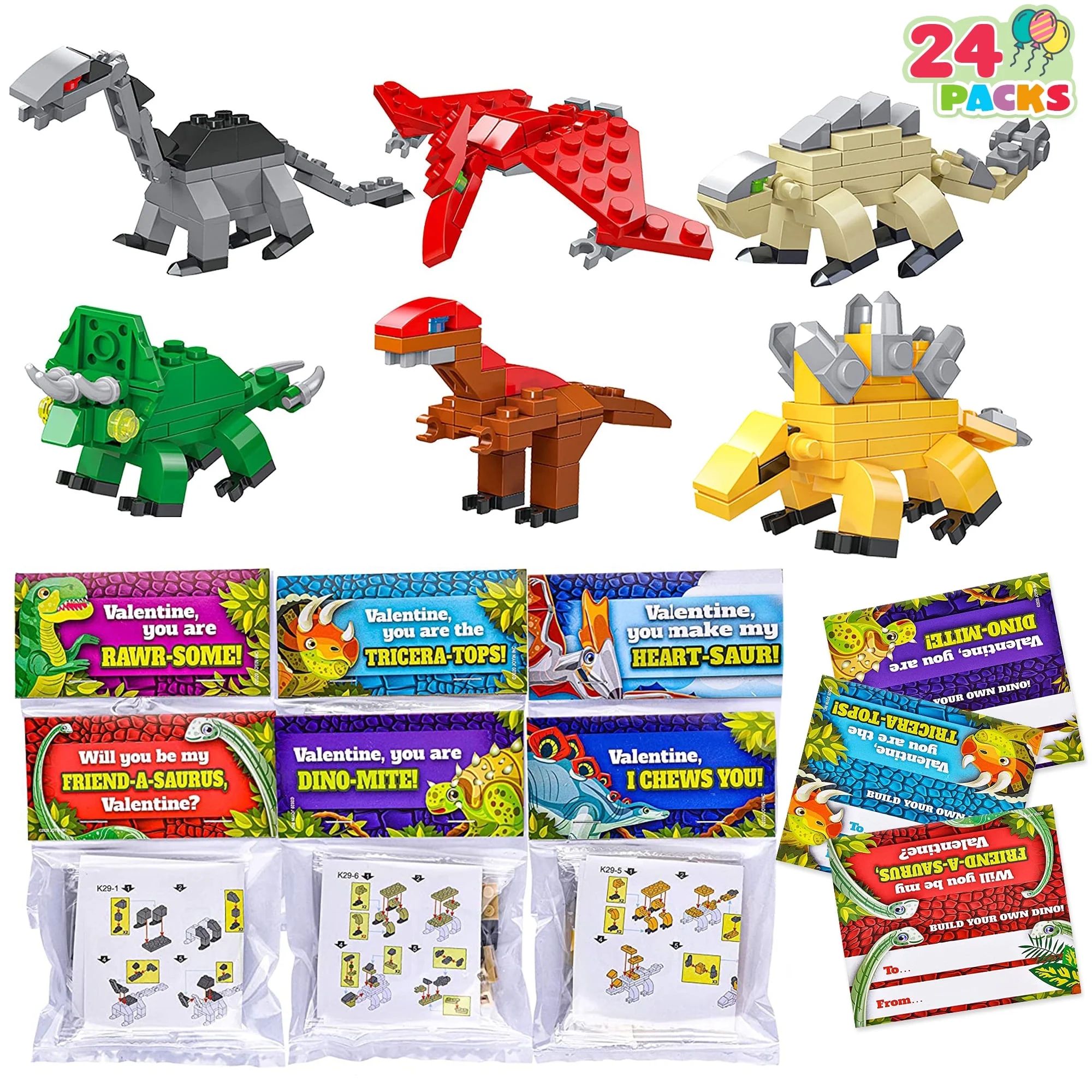 Syncfun 24 Packs Valentines Day Card with Dinosaur Building Blocks, Valentines Day Cards for Kids... | Walmart (US)