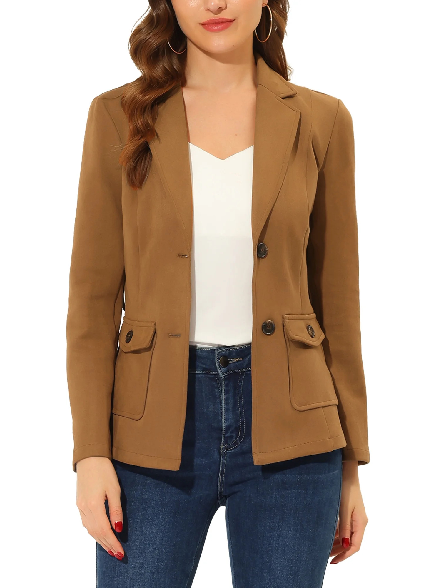 Unique Bargains Women's Faux Suede Belted Long Sleeve Single Breasted Blazer | Walmart (US)
