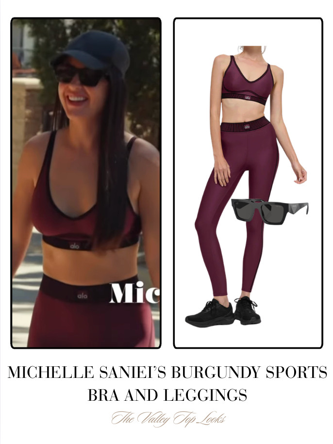 Michelle Saniei's Burgundy Sports Bra and Sunglasses // Leggings Sold Out at Alo 

 
