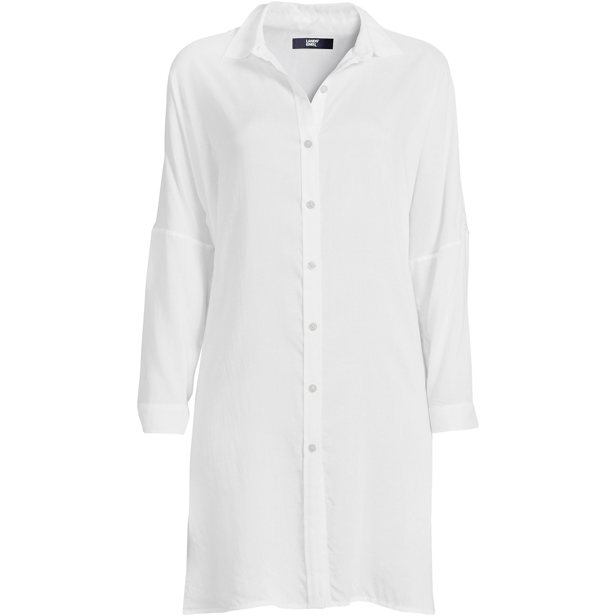 Women's Sheer Oversized Button Front Swim Cover-up Shirt | Lands' End (US)