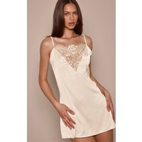 Lemon Satin Lace Panel Slip Dress | PrettyLittleThing US
