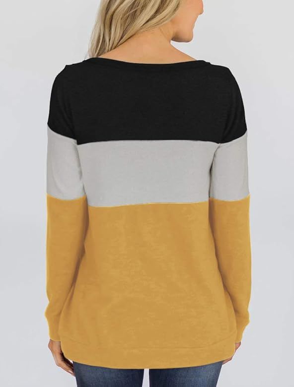 Minthunter Women's Long Sleeve Color Block Cute Shirt Round Neck Casual Tops | Amazon (US)
