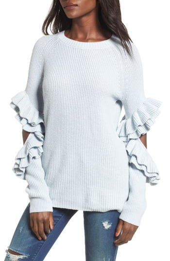 Women's Bp. Elbow Cutout Ruffle Sweater, Size XX-Small - Blue | Nordstrom