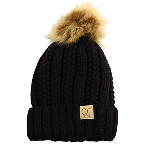 C.C Baby Beanies Winter Hat for Kids, 100% Acrylic Knitted Beanie Hat with Pom Pom for Boys Girls 2t-4t (US, Alpha, One Size, Black) | Amazon (US)