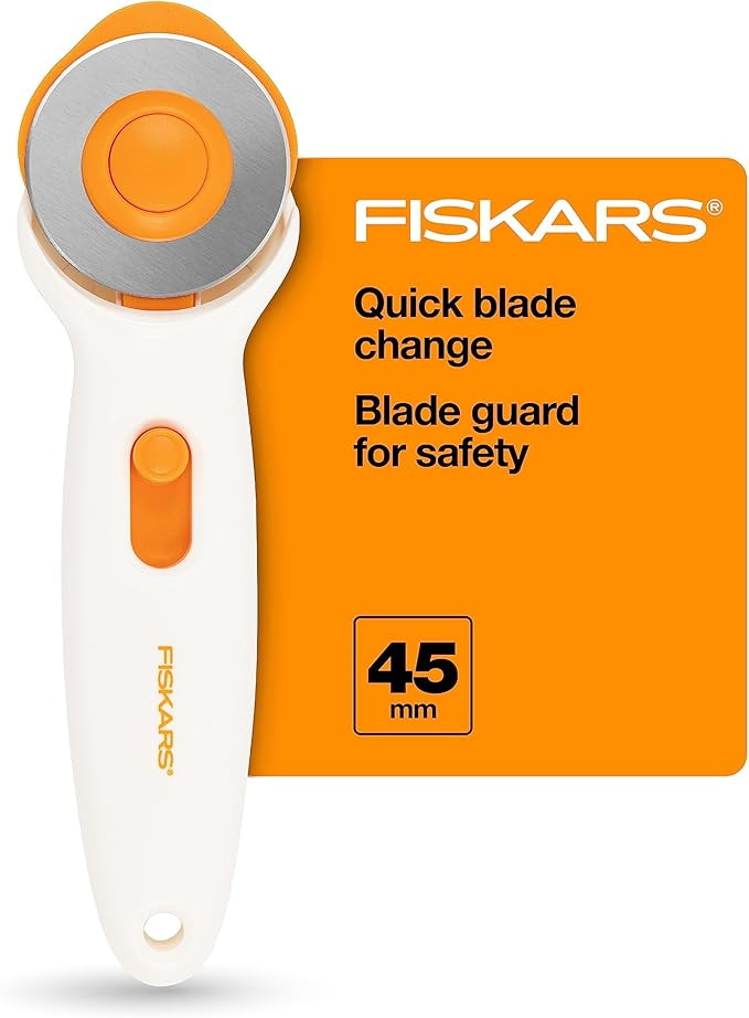 Fiskars 45mm Rotary Cutter for Fabric, Premium Steel Stick Fabric Cutter Cuts Through Multiple La... | Amazon (US)