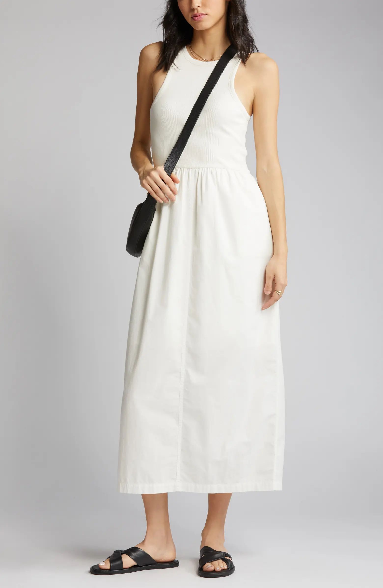 Mixed Media Sleeveless Midi Dress | Nordstrom