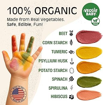 Vegan Finger Paints for Toddlers, Organic Baby Safe Coloring, Play, Made in USA (5 Colors) | Amazon (US)