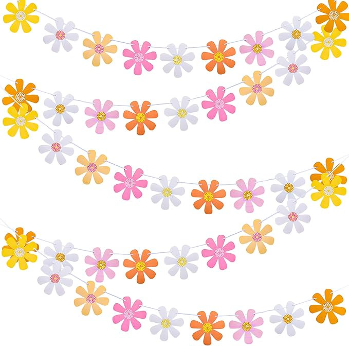 Set of 5 Daisy Groovy Banner Boho Daisy Paper Garlands Hippie Party Banners Decor Colorful Flower... | Amazon (US)