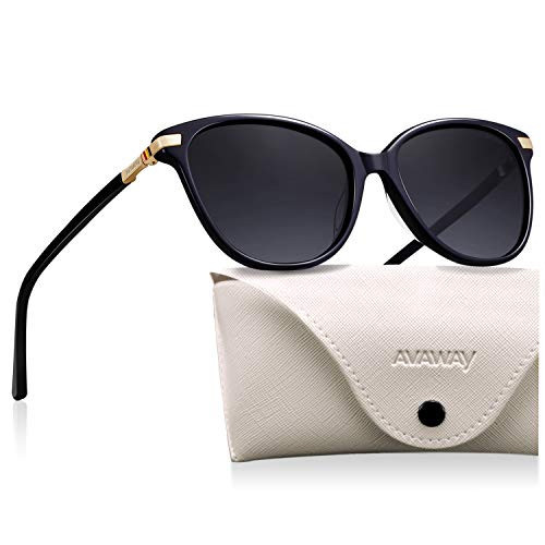 AVAWAY Cat-Eye Sunglasses Womens Polarized UV Protection Trendy Black Gold Acetate Frame Ladies Sun Glasses Shade Sunnies | Amazon (US)