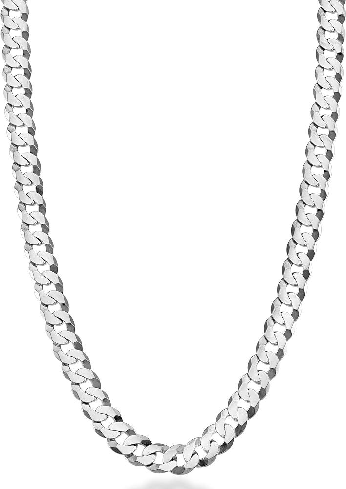 Miabella Solid 925 Sterling Silver Italian 7mm Diamond Cut Cuban Link Curb Chain Necklace for Men... | Amazon (US)