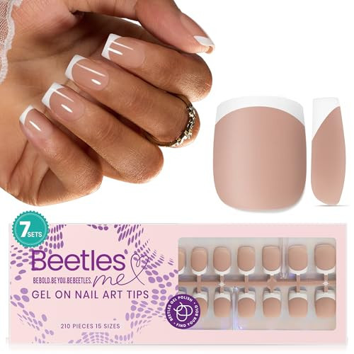 Beetles Press On Nails Square- French Tip Nails 210pcs Short Square Brown Soft Gel Nail Tips Pre-applied Tip Primer No Need File False Nails for Nail Art DIY 15 Sizes | Amazon (US)