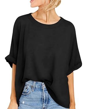 Jenisso Womens Short Sleeve Oversized Tops Crewneck Summer Basic Casual Loose T-Shirt | Amazon (US)