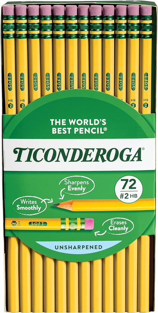 Ticonderoga Wood-Cased Pencils, Unsharpened, 2 HB Soft, Yellow, 72 Count | Amazon (US)
