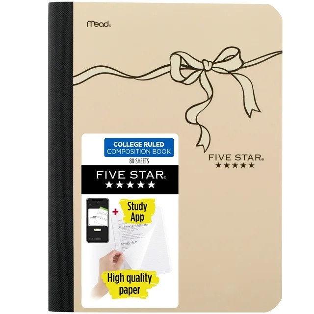 Five Star Bows Composition Book Plus Study App, College Ruled, 80 Sheets, 7.5" x 9.75", Pearl & C... | Walmart (US)