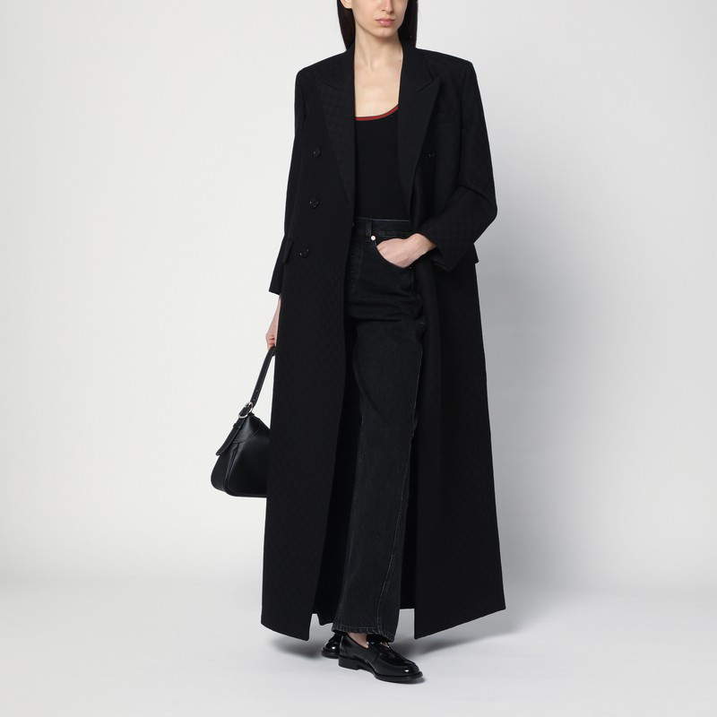 Black coat in silk and jacquard wool GG | The Double F