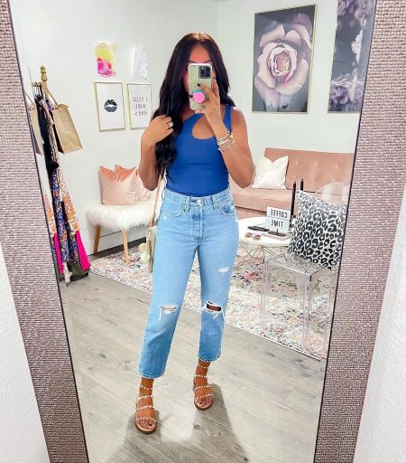 Bodysuit: Wearing a small, snap bottom closure and has stretch. •Jeans: I am 5’4” wearing a size 25, true denim and no stretch. •Sandals went with my normal size.

#LTKstyletip #LTKshoecrush #LTKFind