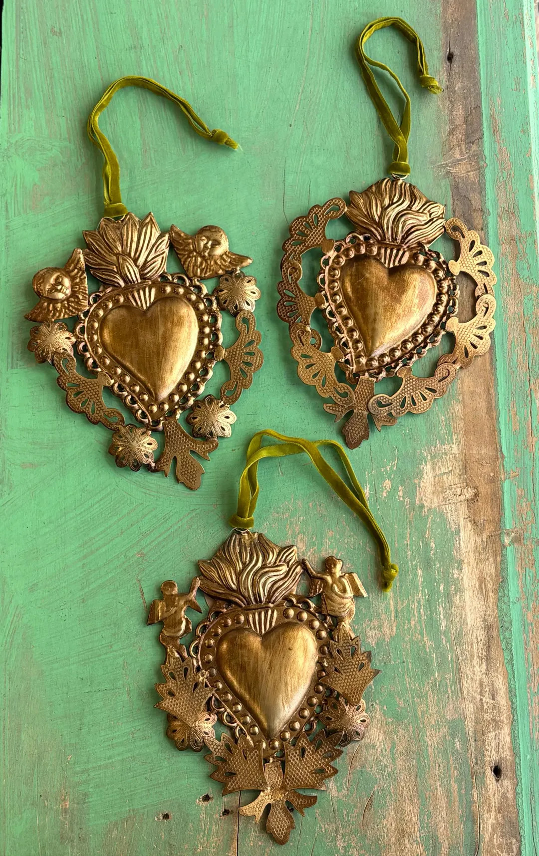 Gold Sacred Heart Tin Ornament: Mexican Milagro Wall Decor - Etsy | Etsy (US)