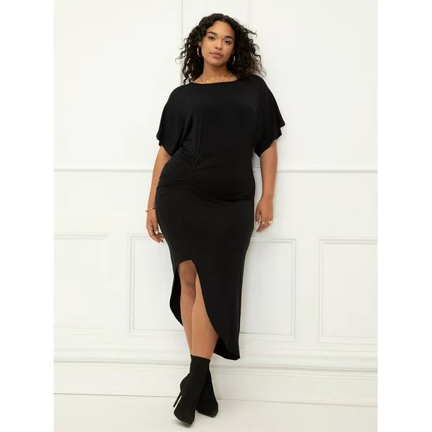 ELOQUII Elements Women's Plus Size Dolman Sleeve Ruched Dress - Walmart.com | Walmart (US)