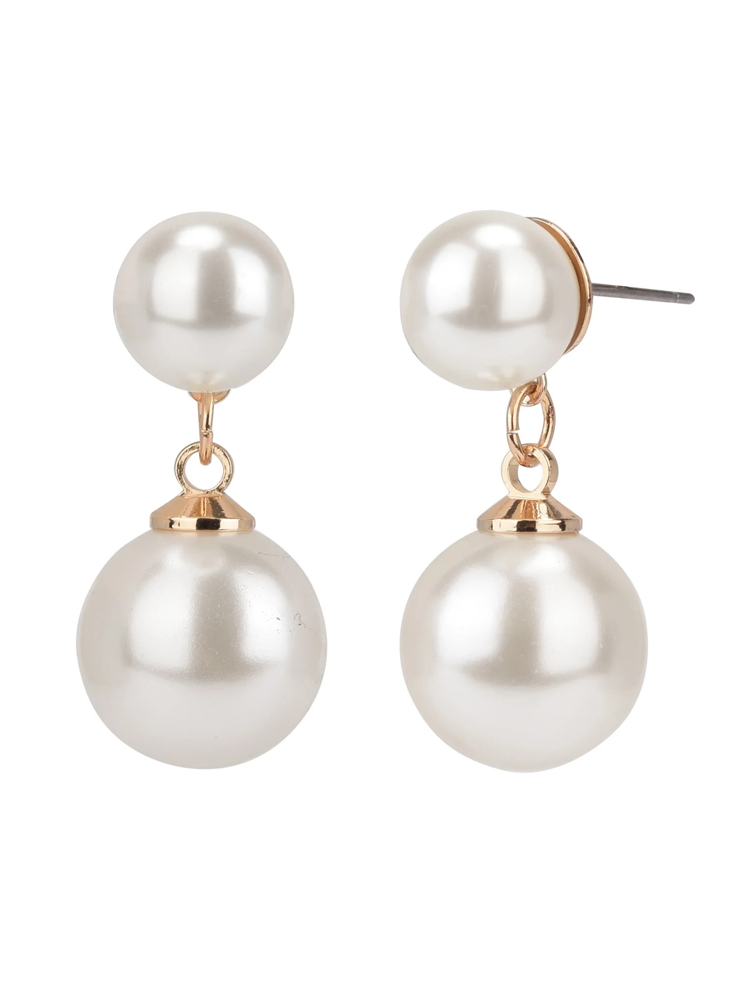Time and Tru Adult Women's Gold Tone Faux Pearl Drop Metal Earring | Walmart (US)