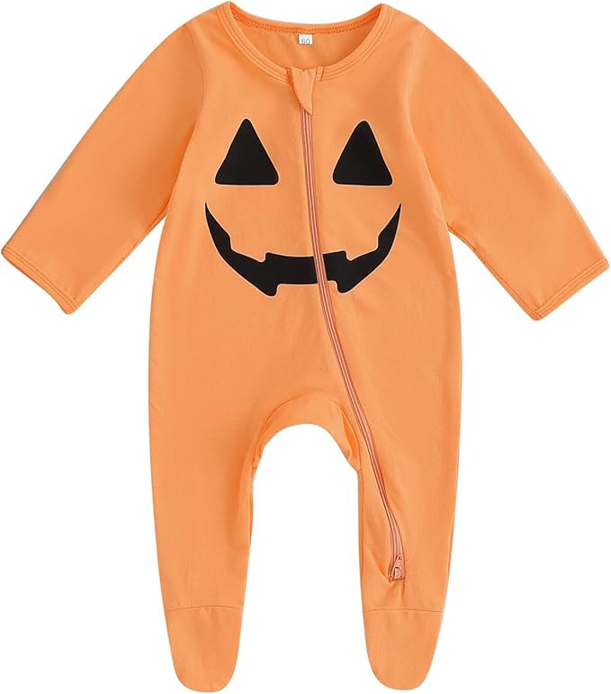 Unisex Halloween Baby Girl Boy Footed Onesie Zip Up Romper Pumpkin Print Footie Zipper Onepiece f... | Amazon (US)
