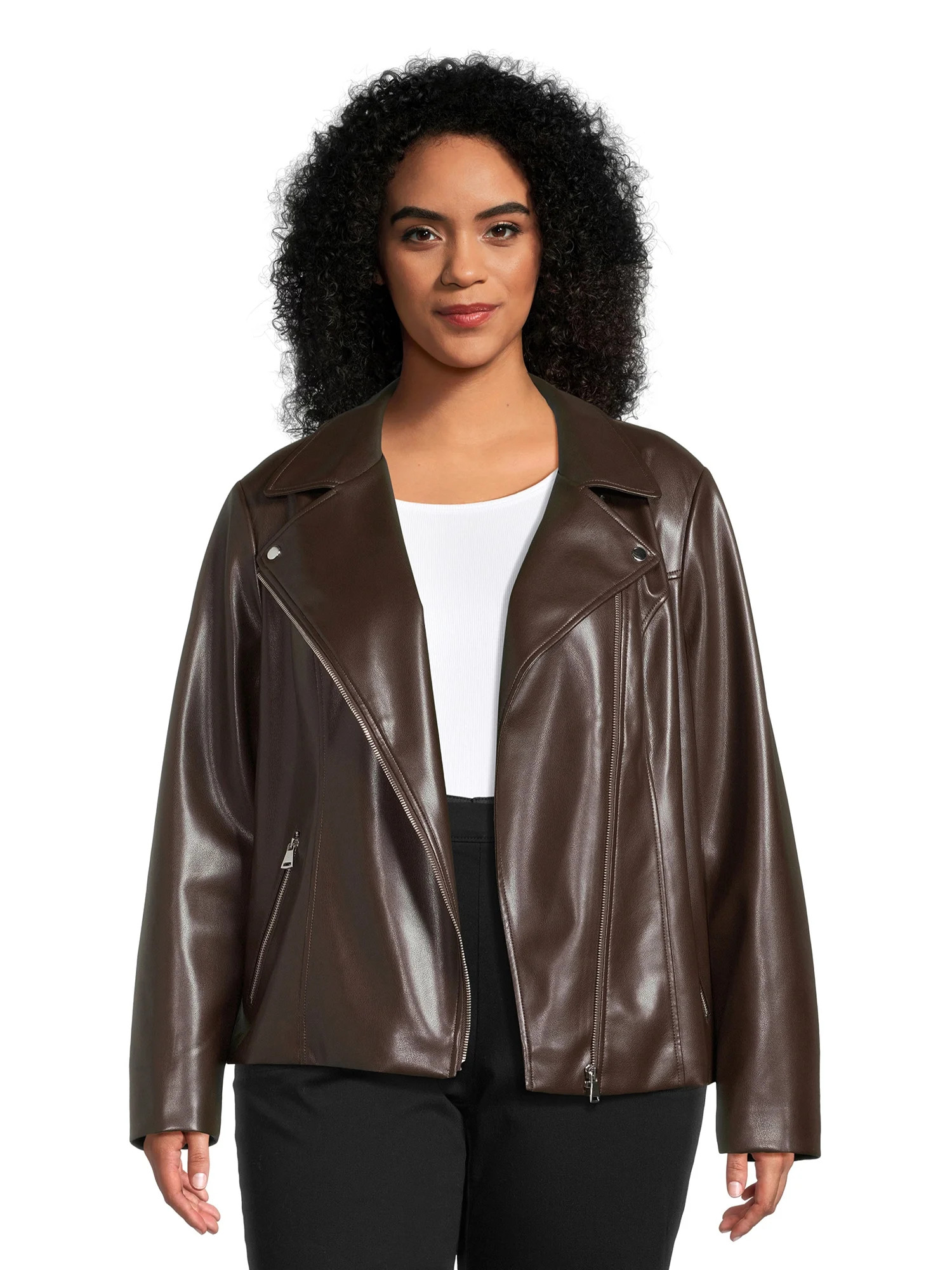 Time and Tru Women's Asymmetrical Faux Leather Jacket, Sizes XS-3X | Walmart (US)