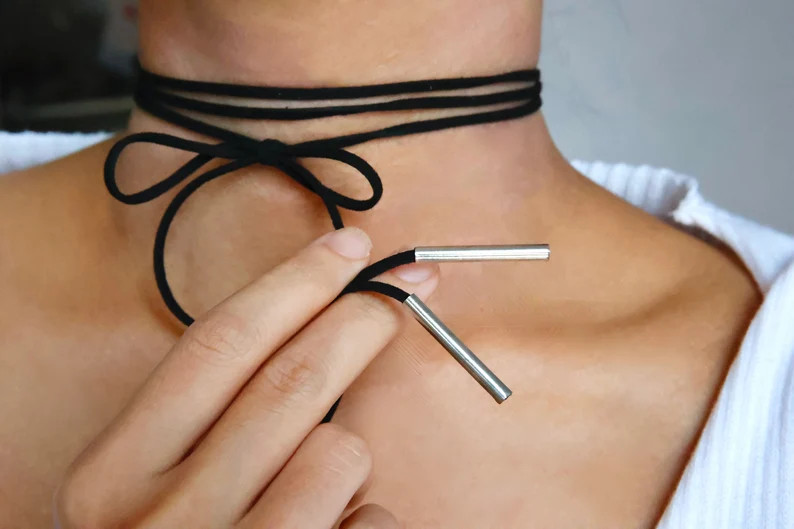 Black Rope Bowtie Choker Necklace, String Bow Tie Choker, Long Black Ribbon Bow Choker, Formal Dr... | Etsy (US)