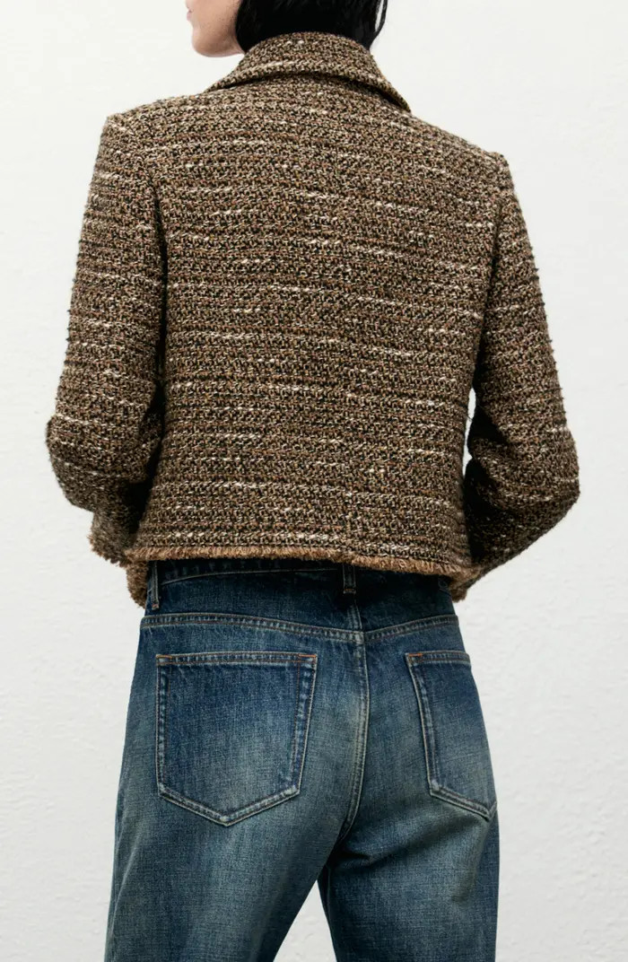 MANGO Fringe Tweed Jacket with Faux Fur | Nordstrom | Nordstrom